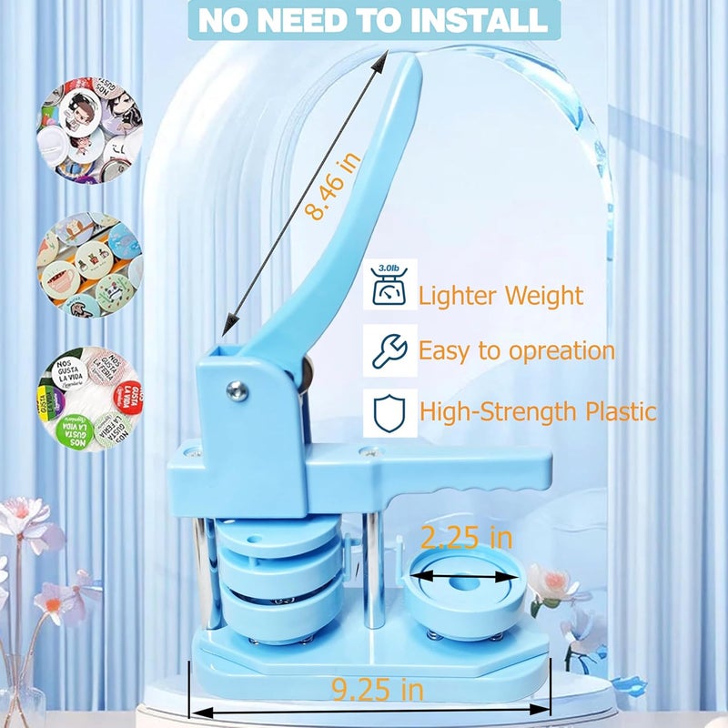 DCBADGE Button Maker Machine, Button Pin Maker (3rd Gen) Installation-Free DIY, Button Press Machine Kit with Free Button Parts&Circle Cutter&Wrench Gadget (Light Blue, 58mm（2.25in）) - Image 2